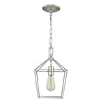 Weyburn 1-Light Caged Chrome Mini Pendant, Farmhouse Lantern Hanging Light, Kitchen Pendant Lighting