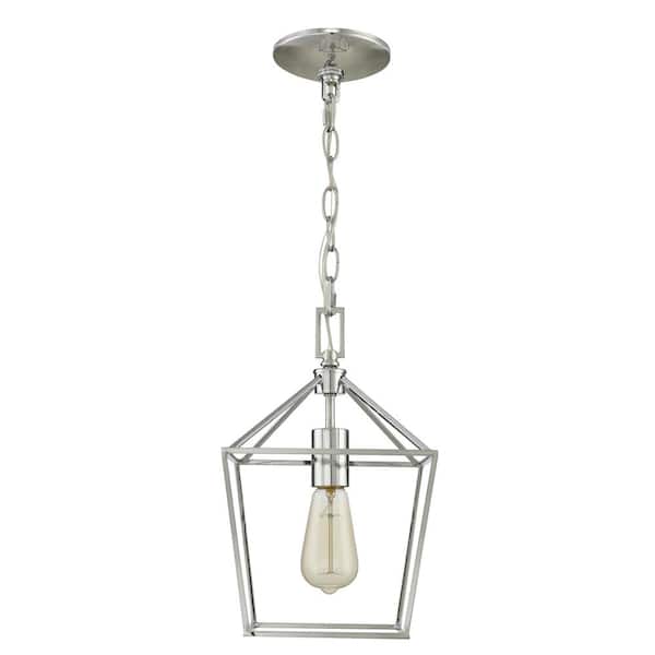 Home Decorators Collection Weyburn 1-Light Chrome Farmhouse Mini Pendant Light Fixture with Caged Metal Shade
