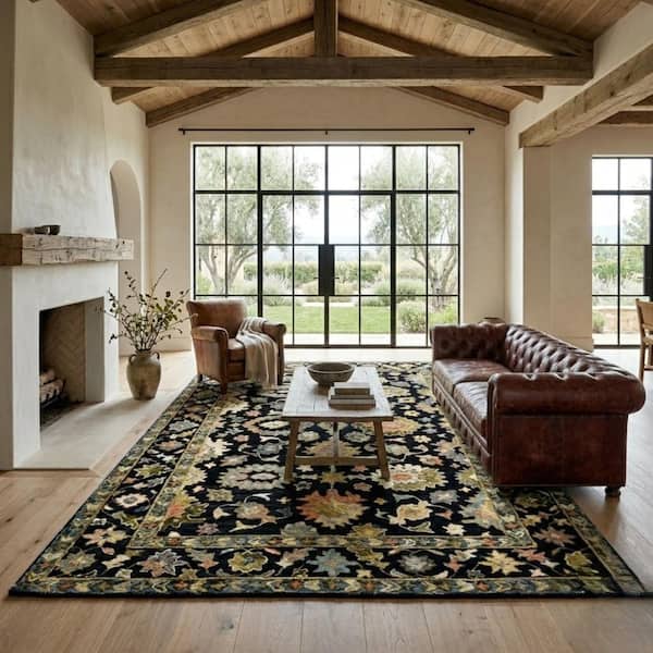 Jackson 5 x 8 Black Traditional Pattern Area Rug for High Traffic Living Room Dining Room Bedroom