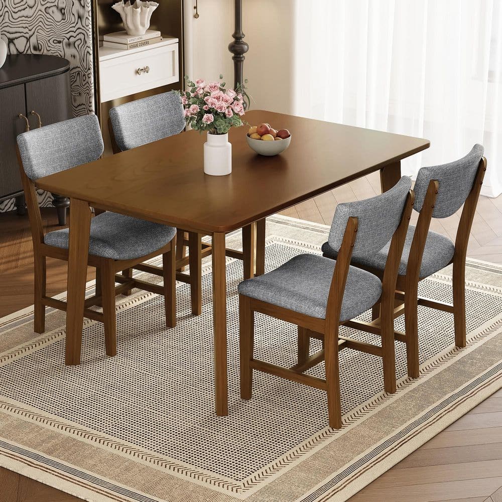 5 -Piece Rectangular Walnut Rubber Wood Top Dining Room Set 4 with for Dining Room price history on PriceWatchPro