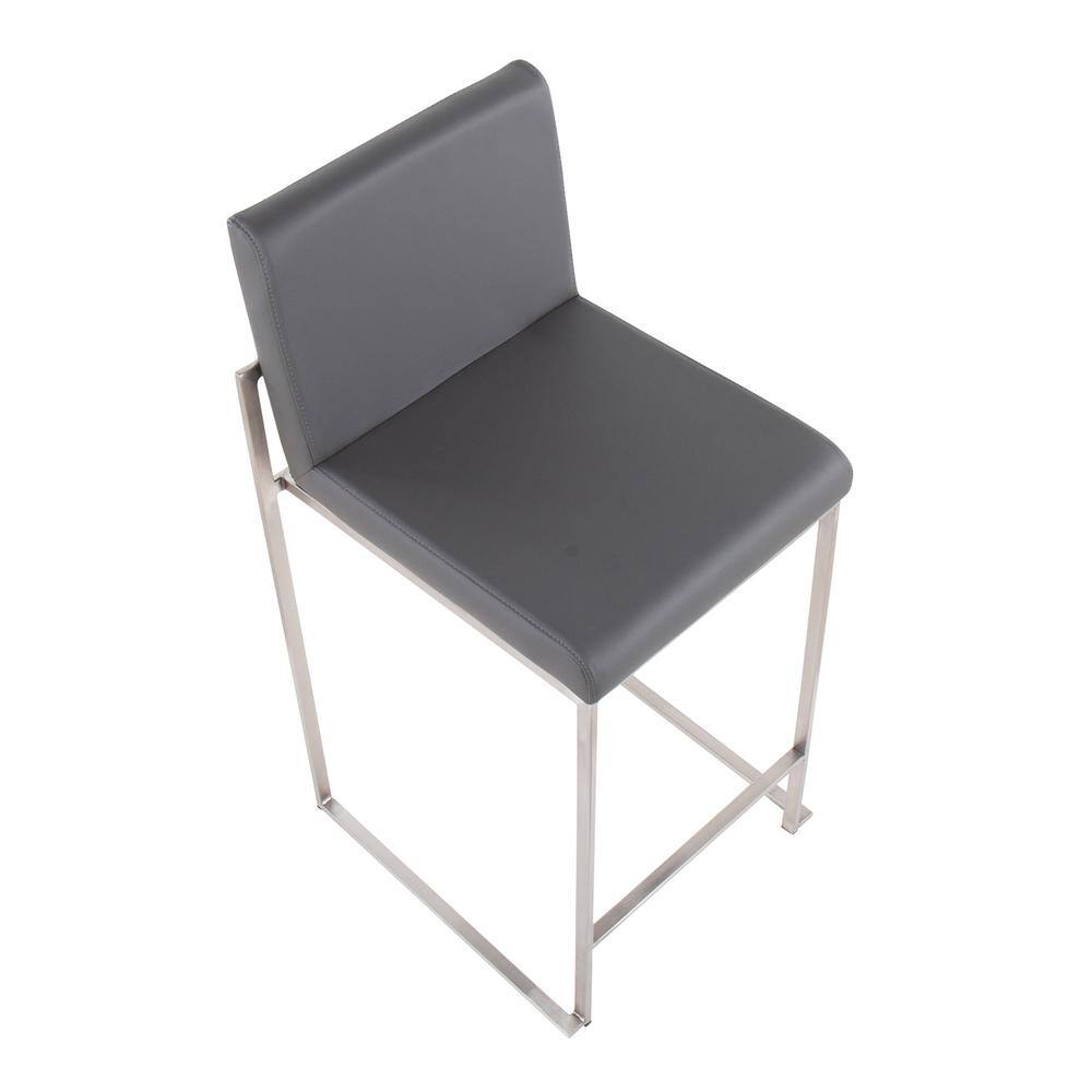 Fuji High Back Stainless Steel and Grey Faux Leather Counter Stools