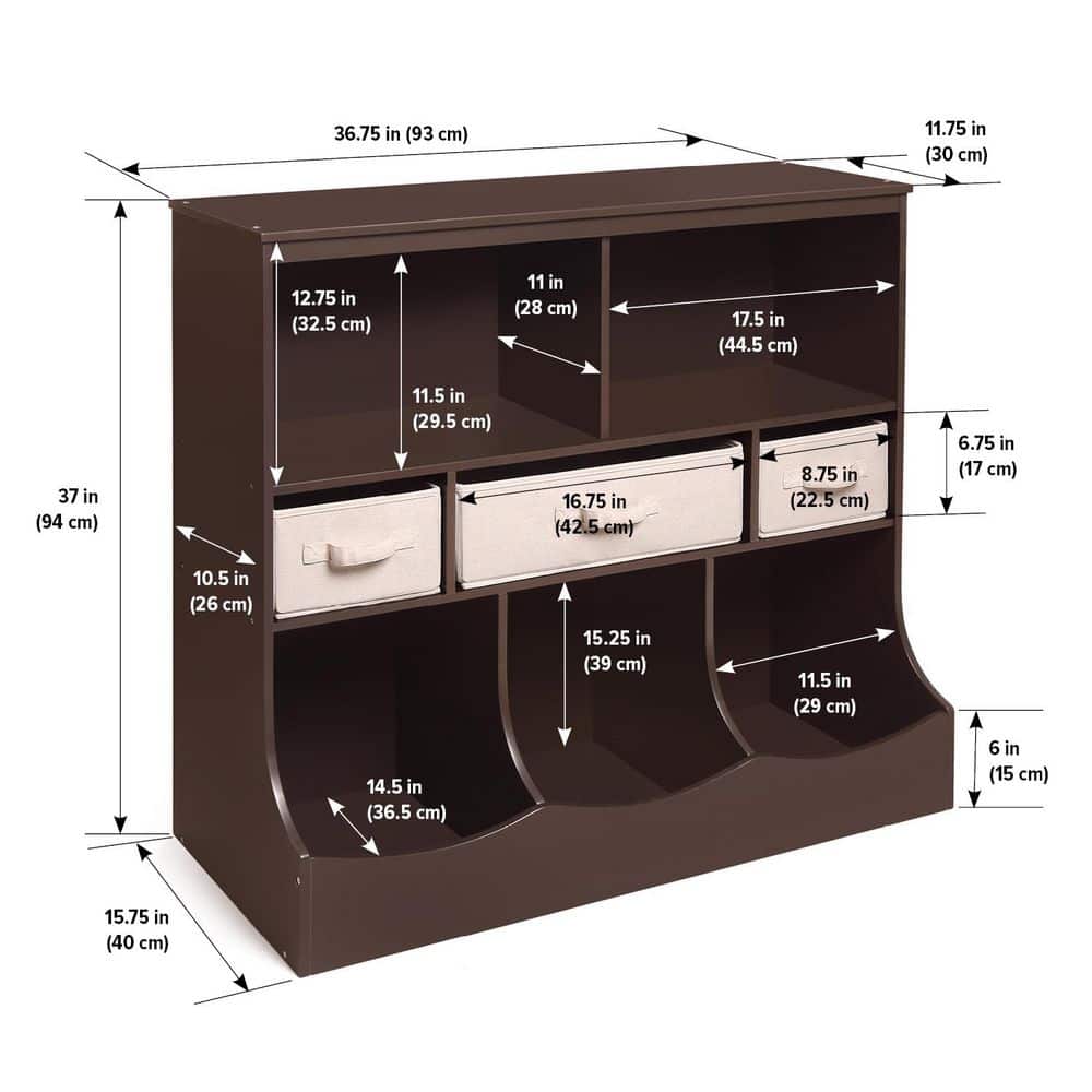 Espresso MDF Kids Toy Storage Unit with Ecru Baskets