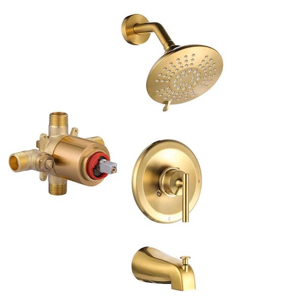 Single-Handle 5-Spray Tub and Shower Faucet 1.8 GPM with Stops in. Gold with Valve Included