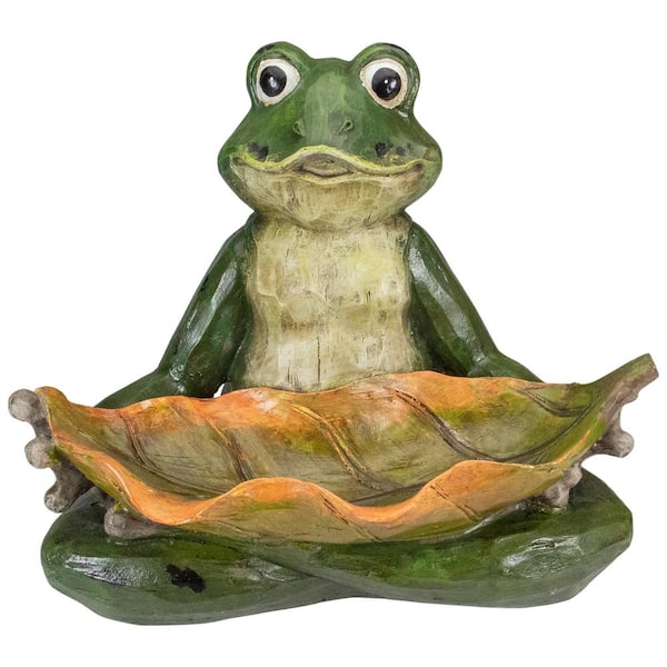 Northlight 14 in. Green Frog with Leaf Birdfeeder Outdoor Garden Statue