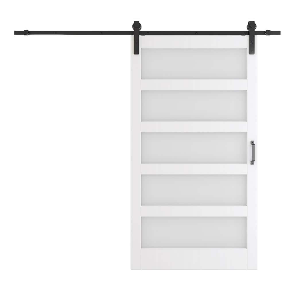 48 in. W. x 84 in. 5-Panel, Frosted Glass, White, Can't Be Painted, Finished MDF Sliding Barn Door with Hardware Kit price history on PriceWatchPro