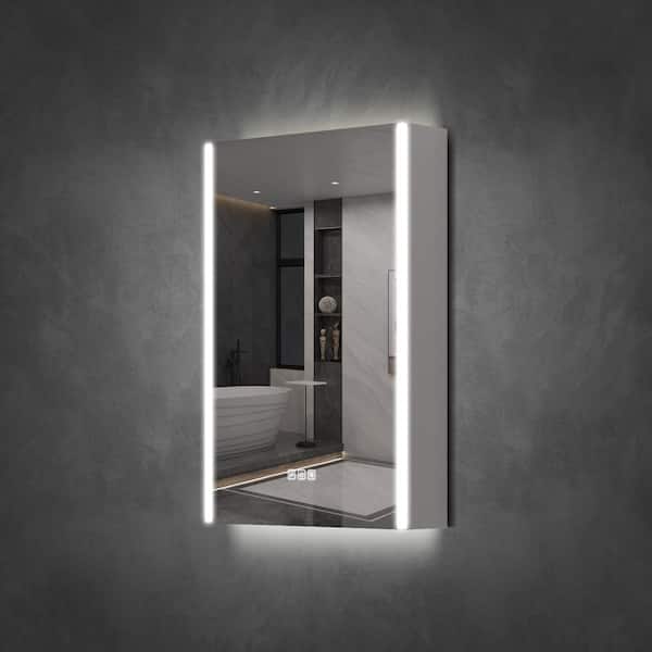 WELLFOR Chic 20 in. W x 30 in. H Rectangular Aluminum Medicine Cabinet with Mirror, LED Lights, Anti-Fog, Left Soft Close Door