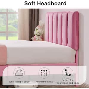 Upholstered Bedframe, Pink Metal Frame Full Platform Bed with Adjustable Headboard, Wood Slat, No Box Spring Needed