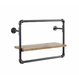 Zeren 7.25 in, x 21 in. 16.25 in. Sand Black Metal Floating Wall Shelf