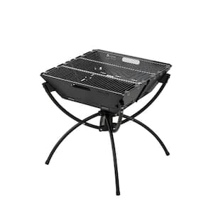 Aluminum Portable 3-in-1 Camping Campfire Charcoal Grill in Black with Stainless Steel Grills Carrying Bag and Gloves