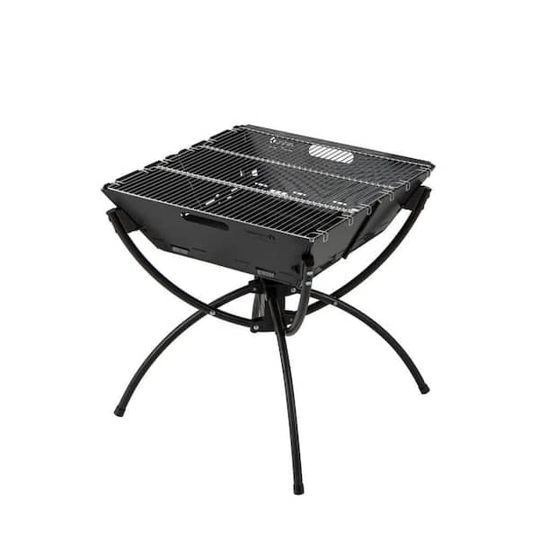 ITOPFOX Aluminum Portable 3-in-1 Camping Campfire Charcoal Grill in Black with Stainless Steel Grills Carrying Bag and Gloves