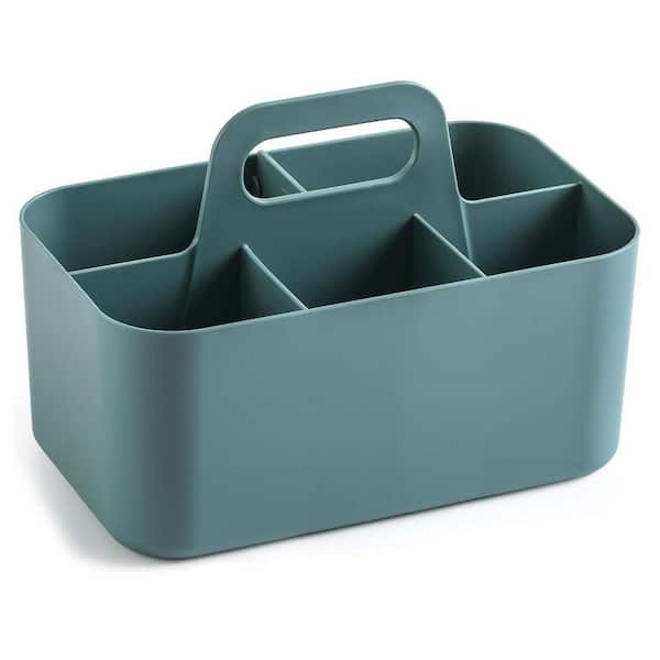 Stackable Plastic Caddy Organizer with Handle Cyan Multiuse Tote Bin for Art Craft Office Kitchen Bathroom