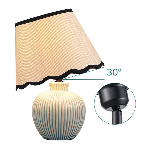 Candy Decor 13 in. Green Ceramic Table Lamp With Rattan And Adjustable Lamp Head