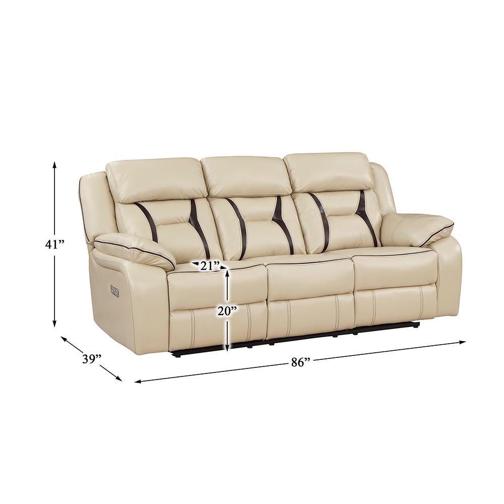 Beige Faux Leather Power Reclining Sofa with USB Ports
