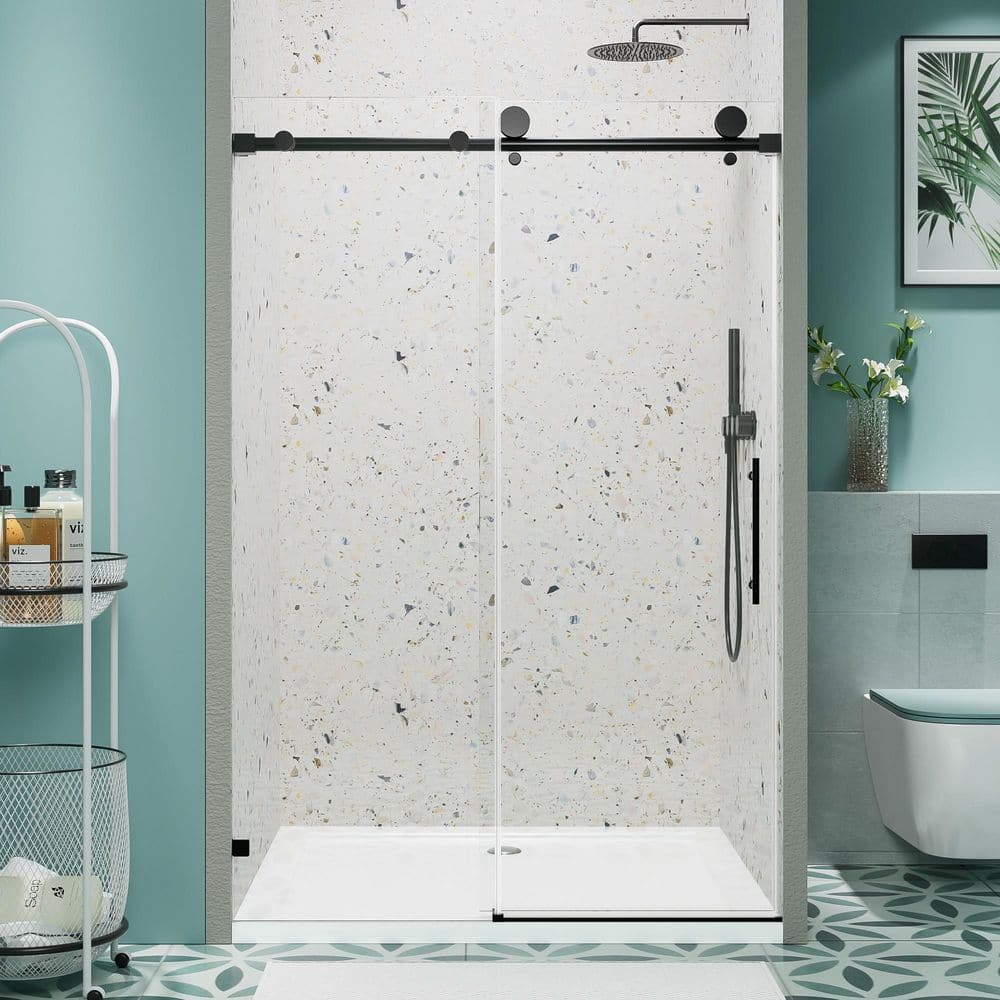 56-60 in. W x 60 in. H Sliding Frameless Shower Door in Matte Black Finish with Clear Tempered Glass price history on PriceWatchPro