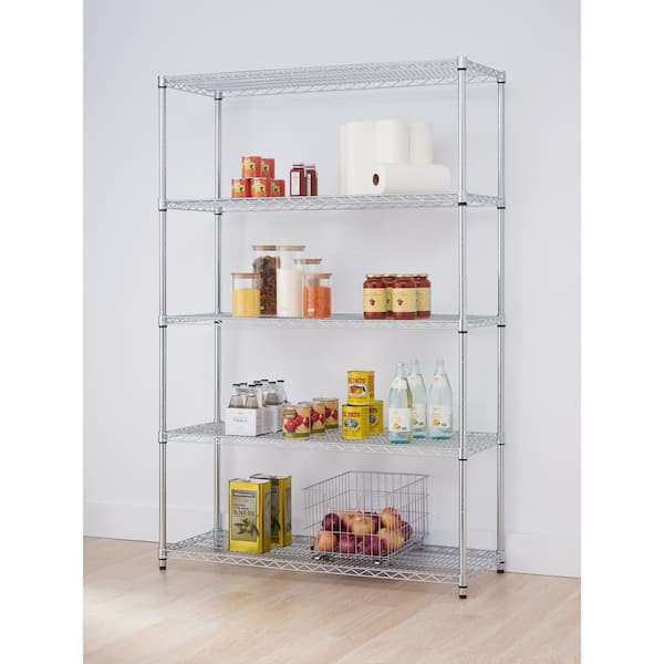 5-Tier Commercial Grade Heavy Duty Steel Wire Shelving Unit in ChromeMax (60 in. W x 72 in. H x 18 in. D)