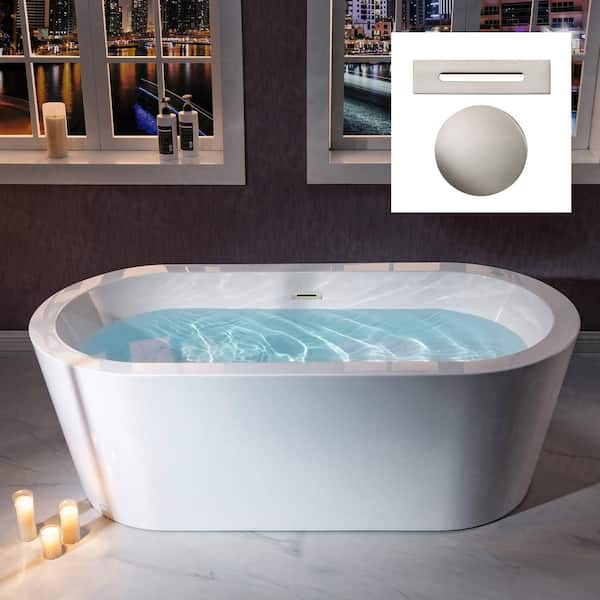 WOODBRIDGE Vienna 67 in. Acrylic FlatBottom Double Ended Bathtub with Brushed Nickel Overflow and Drain Included in White