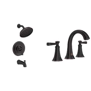 Rumson 8 in. Widespread Bathroom Faucet and Single-Handle 3-Spray Tub and Shower Faucet Set in Legacy Bronze