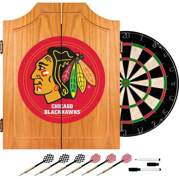 Trademark NHL Chicago Blackhawks Wood Finish Dart Cabinet Set