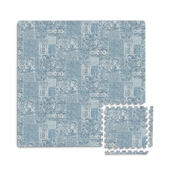 FloorPops Mercado Blue 34.2 in. x 34.2 in. Matte Foam Interlocking Floor Tile (9 Tiles/Case)