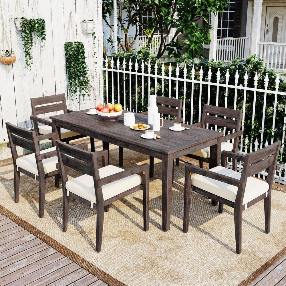 U_Style 7-Piece Acacia Wood Outdoor Dining Sets Table And Chairs with Gray Cushion price history on PriceWatchPro