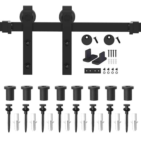 WINSOON 10 ft./120 in. Frosted Black Sliding Barn Door Hardware Track Kit for Single with Non-Routed Floor Guide