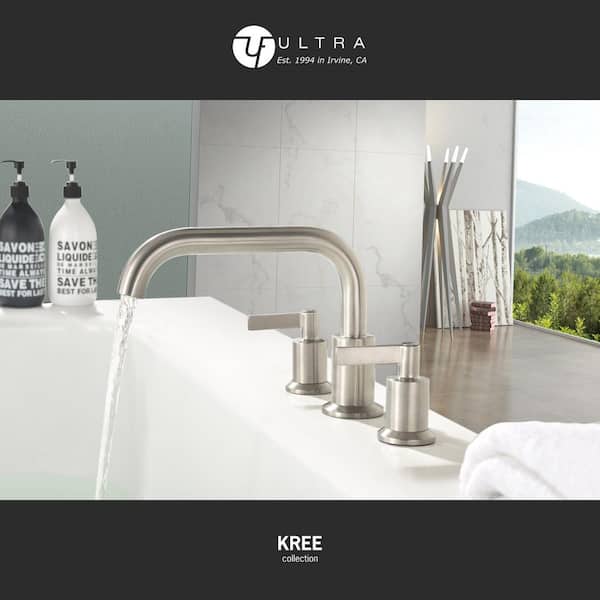 Kree Double-Handle Deck-Mount Roman Tub Faucet with Rough-In Valve in Brushed Nickel