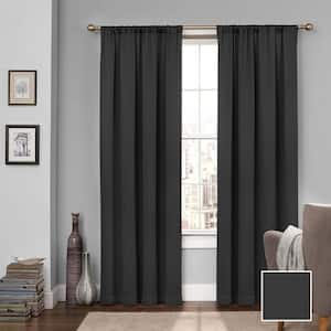 Tricia Black Solid Polyester 52 in. W x 63 in. L Room Darkening Rod Pocket Curtain Panel