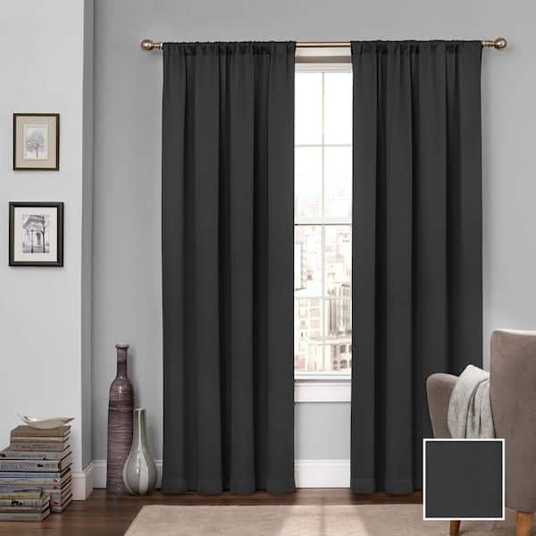 Eclipse Tricia Black Solid Polyester 52 in. W x 84 in. L Room Darkening Rod Pocket Curtain Panel
