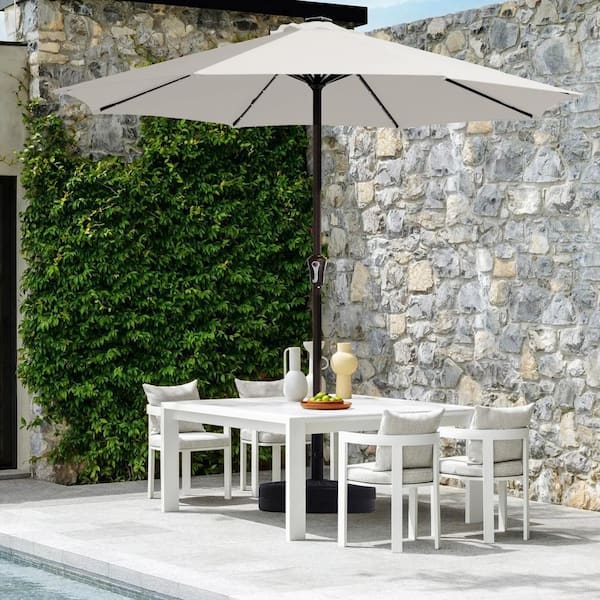 JEAREY 11 ft. Market Solar LED Lighted Patio Umbrella Outdoor Steel Umbrella  in White DZZZS-11-WT - The Home Depot