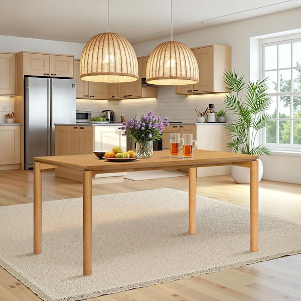 Brown Wood 59 in. W 4 Legs Rectangle Dining Table (Seats 6)