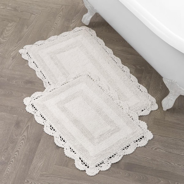 Laura Ashley Crochet 100% Cotton 17 in. x 24 in./21 in. x 34 in. 2-Piece Bath Rug Set in Ivory