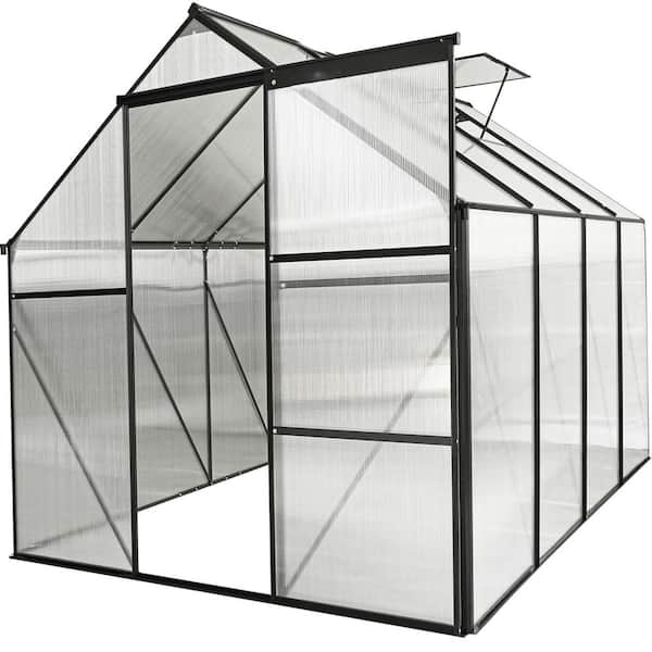 Tunearary 6 ft. x 6 ft. Polycarbonate Greenhouse, Aluminum, Heavy Duty Walk-In, Raised Base and Anchor for All Seasons, Black