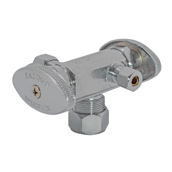 EASTMAN 5/8 in. Compression x 3/8 in. Compression x 1/4 in. Compression Brass Dual Outlet Dual Handle Stop Valve