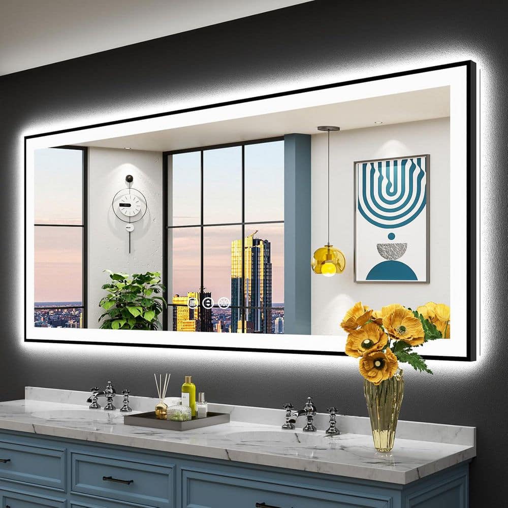 72 in. W x 32 in. H Rectangular Framed Front and Back LED Lighted Anti-Fog Wall Bathroom Vanity Mirror in Tempered Glass price history on PriceWatchPro