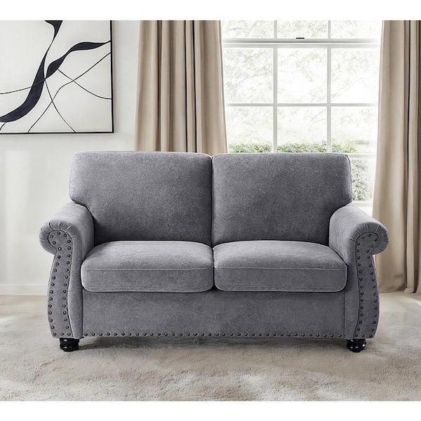 US Pride Furniture Chester 65 in. Wide Rolled Arm Velvet Modern Rectangle Loveseat in Grey