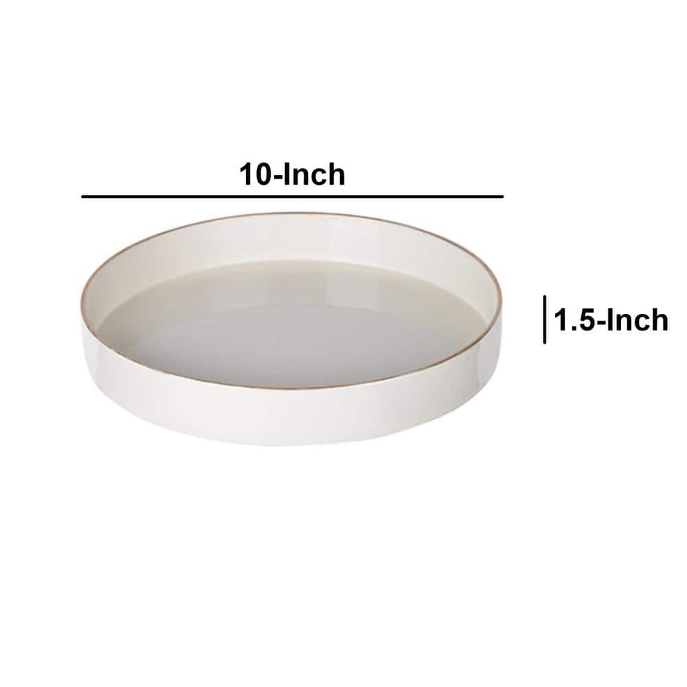 Glossy White Round Plastic Tray with Gold Accents