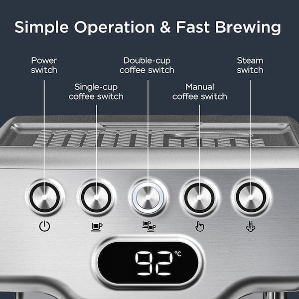 15 Bar Espresso Coffee Maker 2 Cup /w Built-in Steamer Frother and Bea –  pr-coffeestore