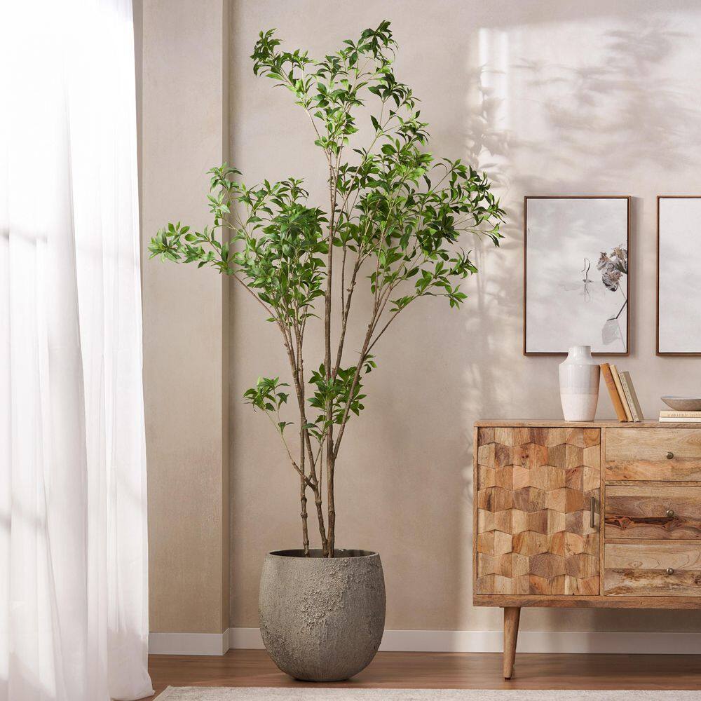 7.87 ft. Artificial Ficus Tree with Black Plastic Pot for Living Room, Office, Entryway or Lobby Decor