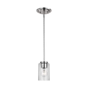 Oslo 1-Light Brushed Nickel Contemporary Dimmable Pendant Light with Clear Seeded Glass Shade