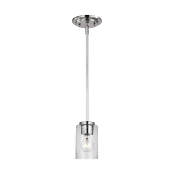 Generation Lighting Oslo 1-Light Brushed Nickel Contemporary Dimmable Pendant Light with Clear Seeded Glass Shade
