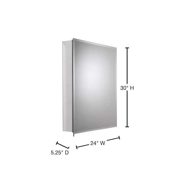 24 in. W x 30 in. H x 5-1/4 in. D Frameless Aluminum Recessed or Surface-Mount Medicine Cabinet with Easy Hang System 24 in. W x 30 in. H x 5-1/4 in. D Frameless Aluminum Recessed or Surface-Mount Medicine Cabinet with Easy Hang System