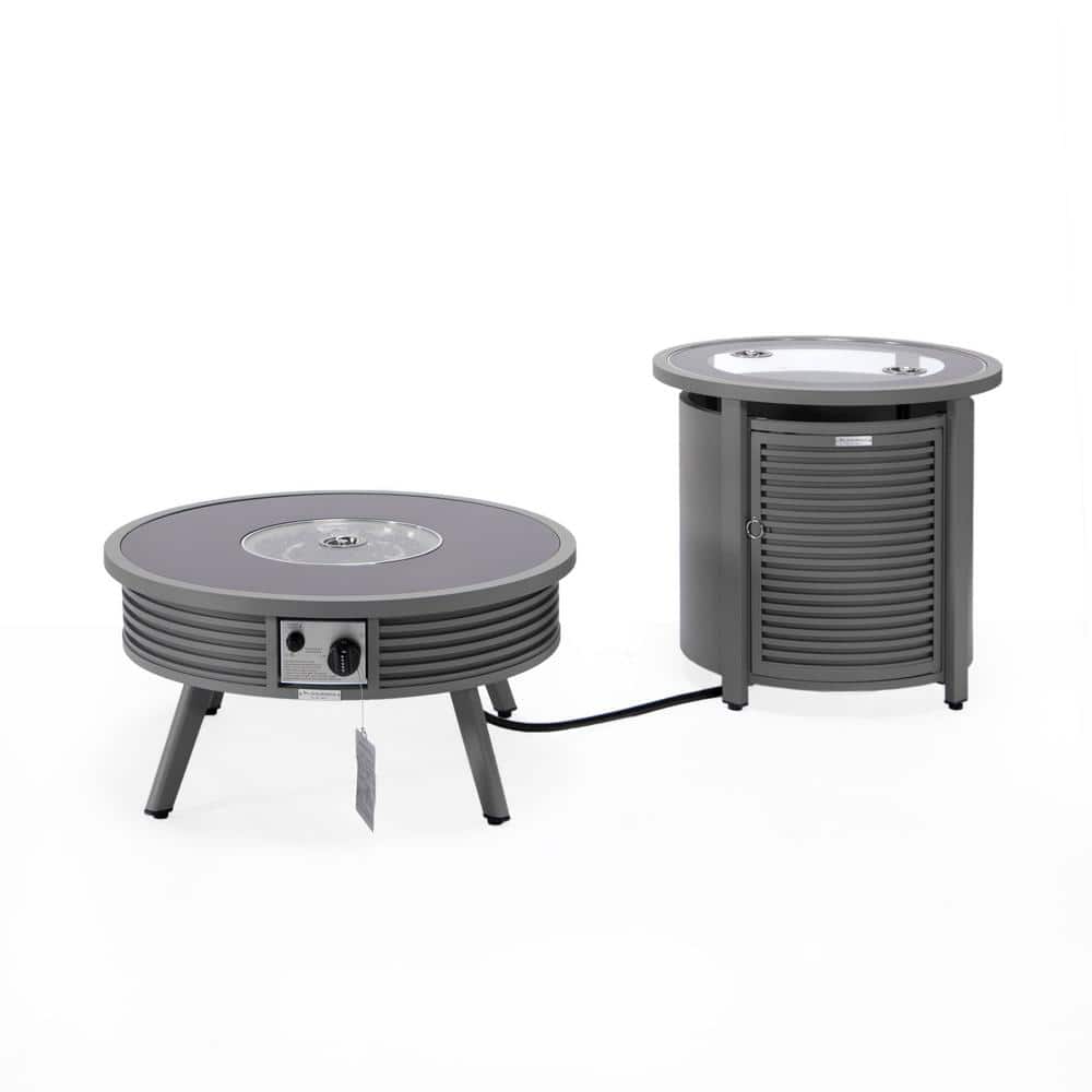 Walbrooke Patio Round Fire Pit and Tank Holder with Slats Design (Grey) price history on PriceWatchPro
