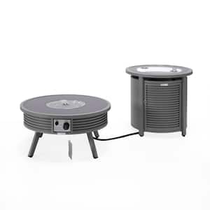 Walbrooke Patio Round Fire Pit and Tank Holder with Slats Design (Grey)