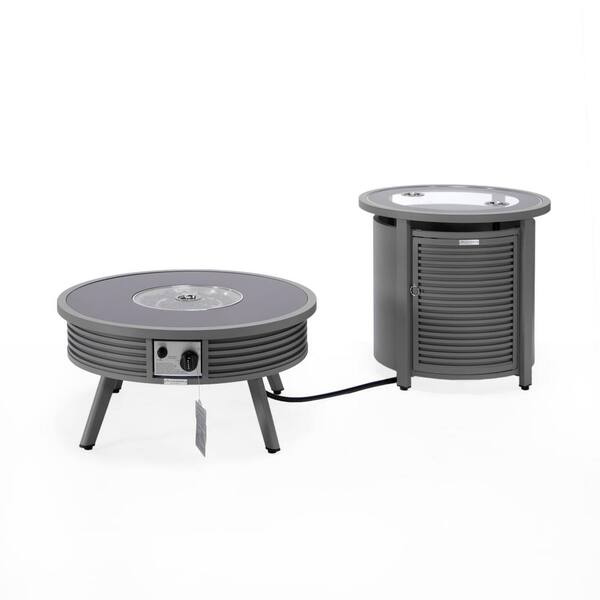 Leisuremod Walbrooke Patio Round Fire Pit and Tank Holder with Slats Design (Grey)