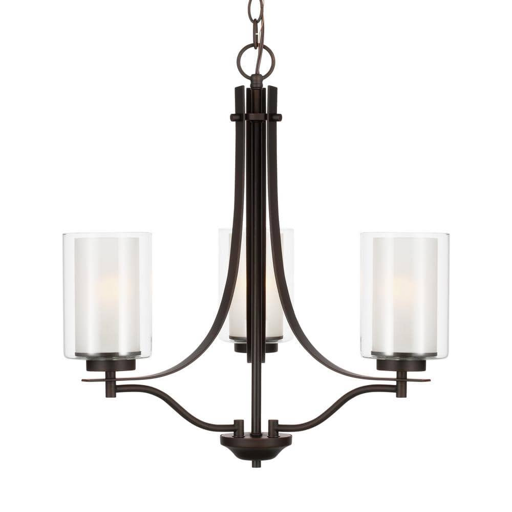 Elmwood Park Mini 3-Light Bronze Chandelier with Satin Etched Glass