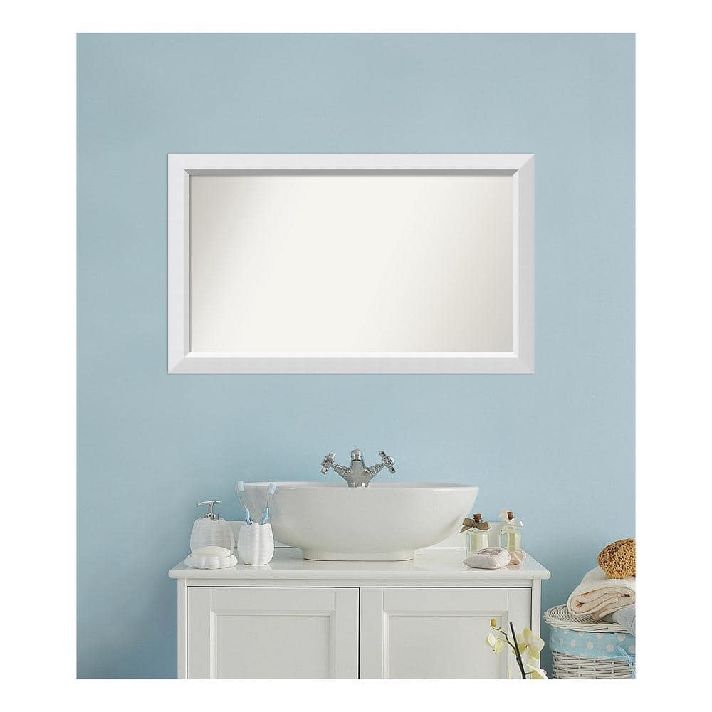Blanco White 40.25 in. x 24.25 in. Custom Non-Beveled Wood Framed Bathroom 