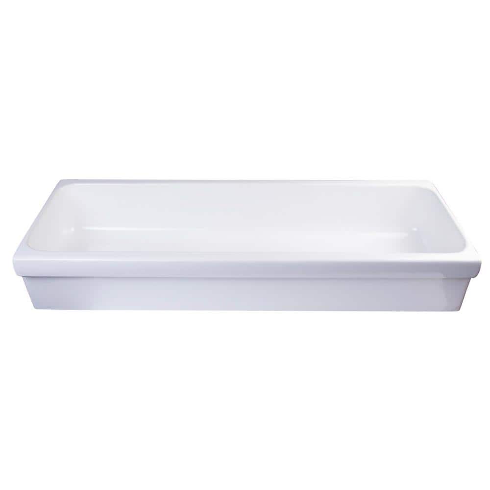 48" White Ceramic Trough Vessel Bathroom Sink