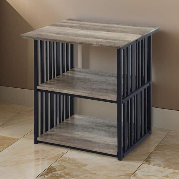 Benjara 22.05 in. Brown and Black 0-Drawer Wooden Nightstand