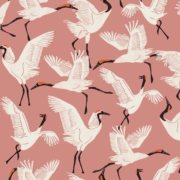 Tempaper Novogratz Dusty Rose Family of Cranes Vinyl Peel and Stick Wallpaper Roll (Covers 28 sq. ft.)
