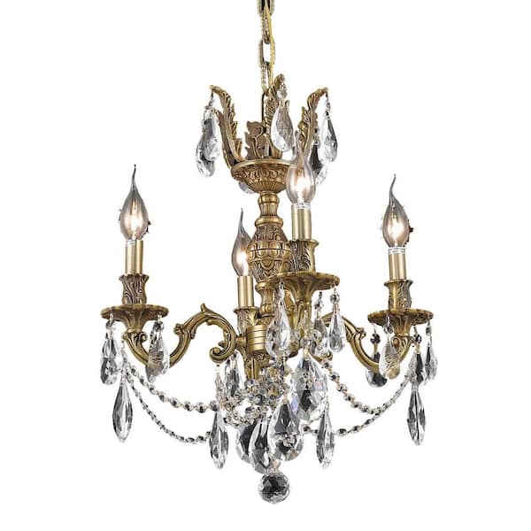 Elegant Lighting 4-Light French Gold Pendant with Clear Crystal